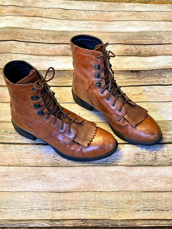 Ariat Shoes - Ariat Lace-Up Fringe Boot Fringe Lace-Up Boots Brown US 6.5 B Wear inside heel